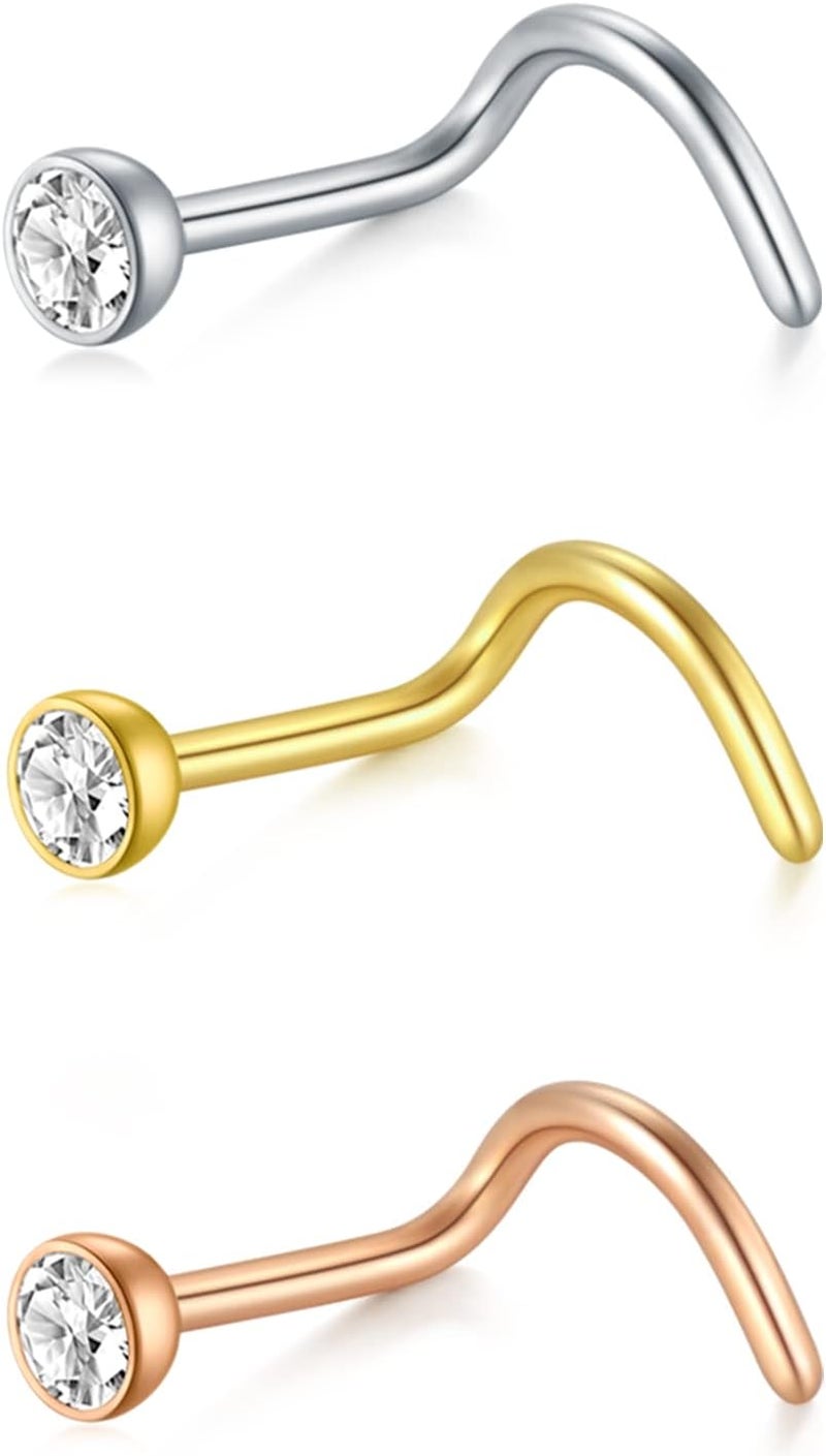 D.Bella 18G 20G Nose Studs Stainless Steel Screw Nose Rings Studs Nostrial Piercing Jewelry for Women Men 1.5MM 2MM 2.5MM 3MM - Image 1